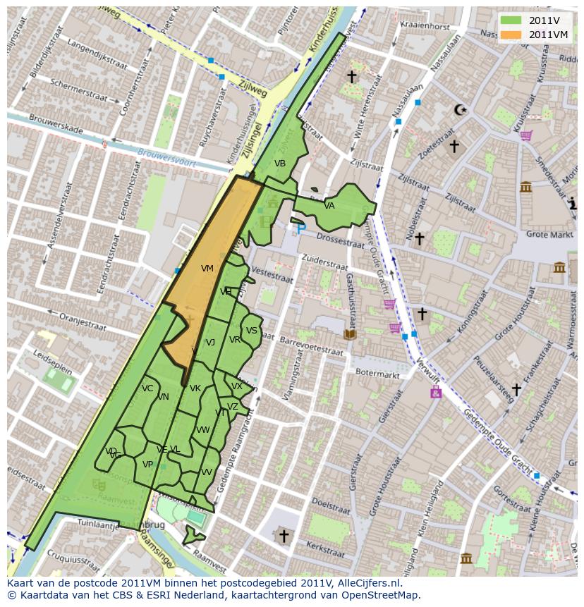 Afbeelding van het postcodegebied 2011 VM op de kaart.