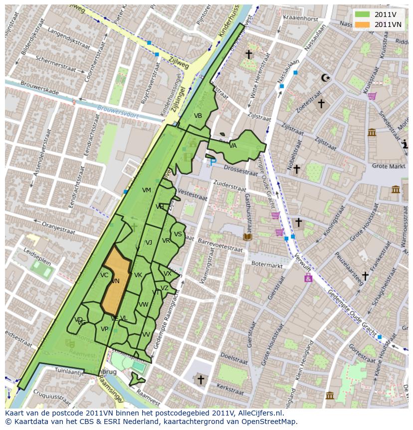 Afbeelding van het postcodegebied 2011 VN op de kaart.