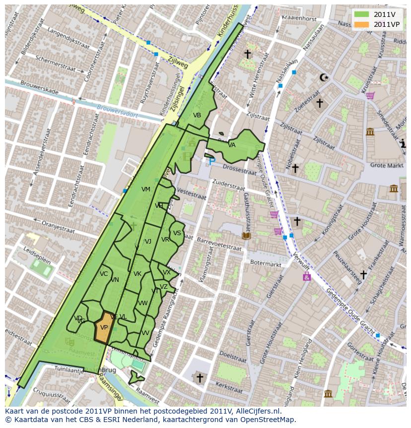 Afbeelding van het postcodegebied 2011 VP op de kaart.