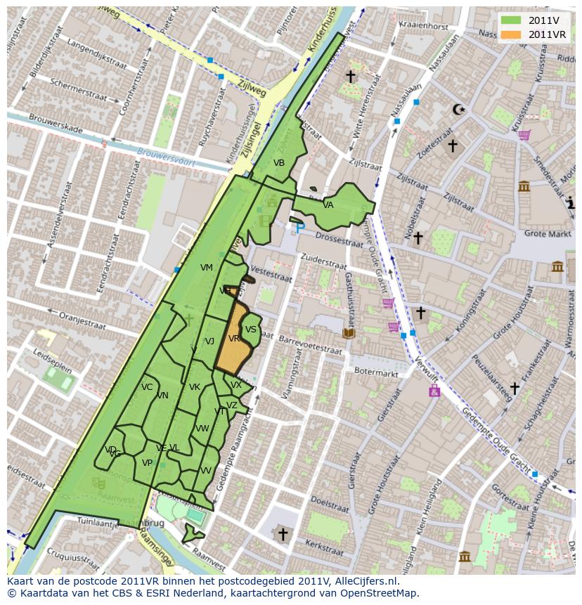 Afbeelding van het postcodegebied 2011 VR op de kaart.