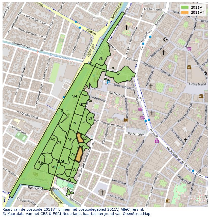 Afbeelding van het postcodegebied 2011 VT op de kaart.