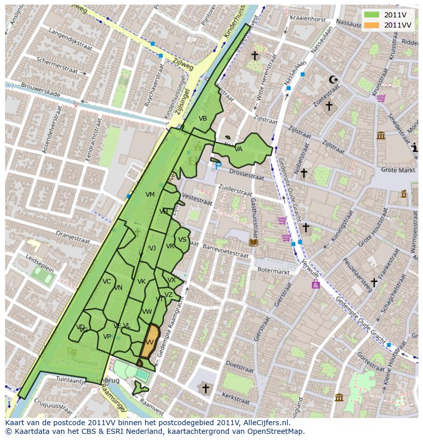 Afbeelding van het postcodegebied 2011 VV op de kaart.