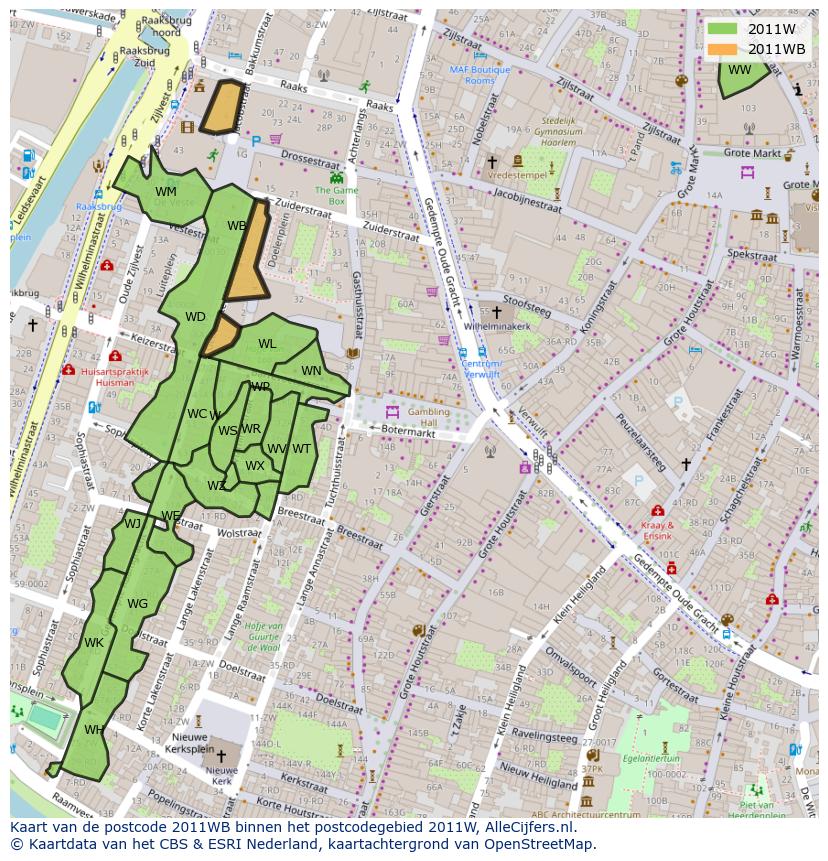 Afbeelding van het postcodegebied 2011 WB op de kaart.