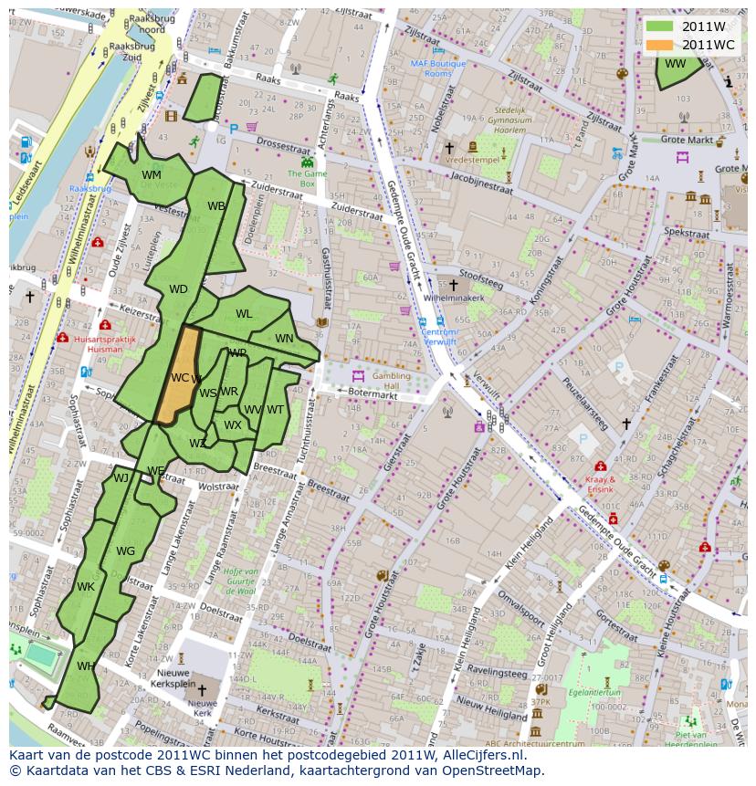 Afbeelding van het postcodegebied 2011 WC op de kaart.