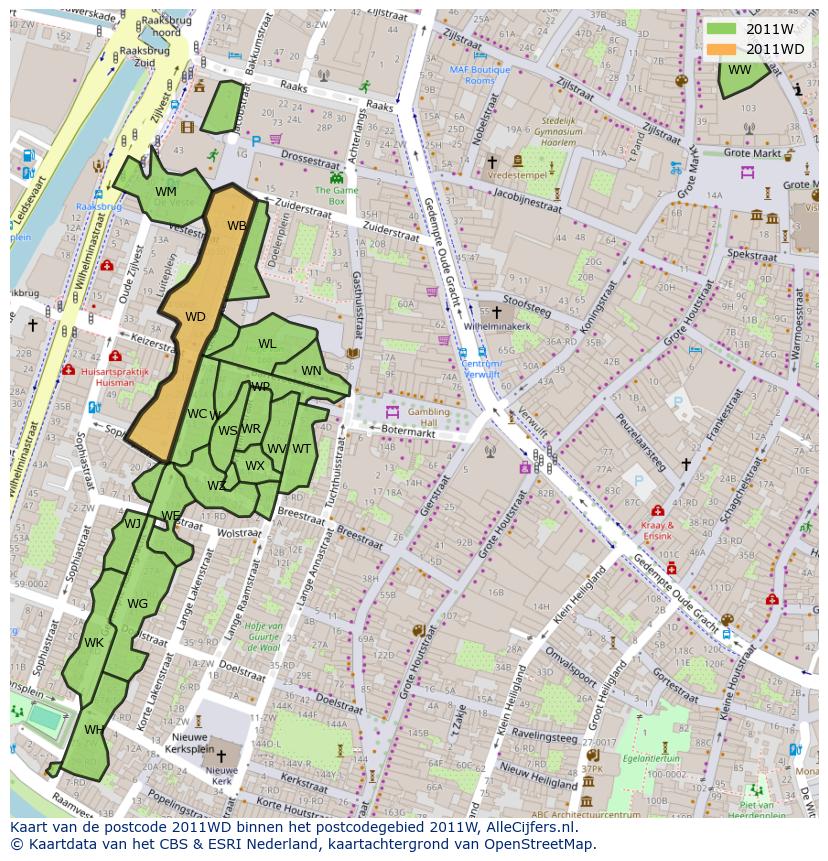 Afbeelding van het postcodegebied 2011 WD op de kaart.
