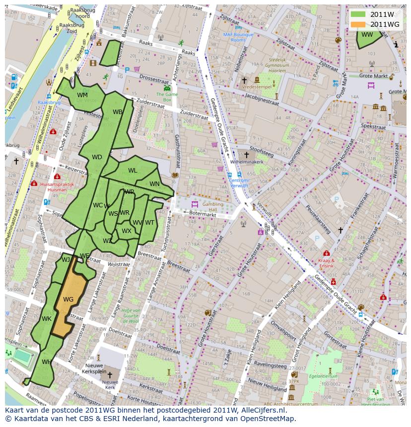 Afbeelding van het postcodegebied 2011 WG op de kaart.