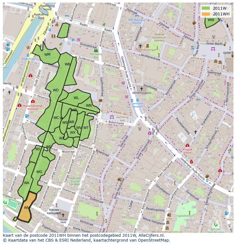Afbeelding van het postcodegebied 2011 WH op de kaart.
