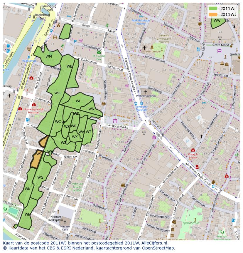 Afbeelding van het postcodegebied 2011 WJ op de kaart.