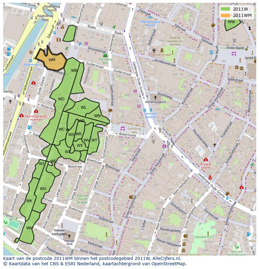 Afbeelding van het postcodegebied 2011 WM op de kaart.