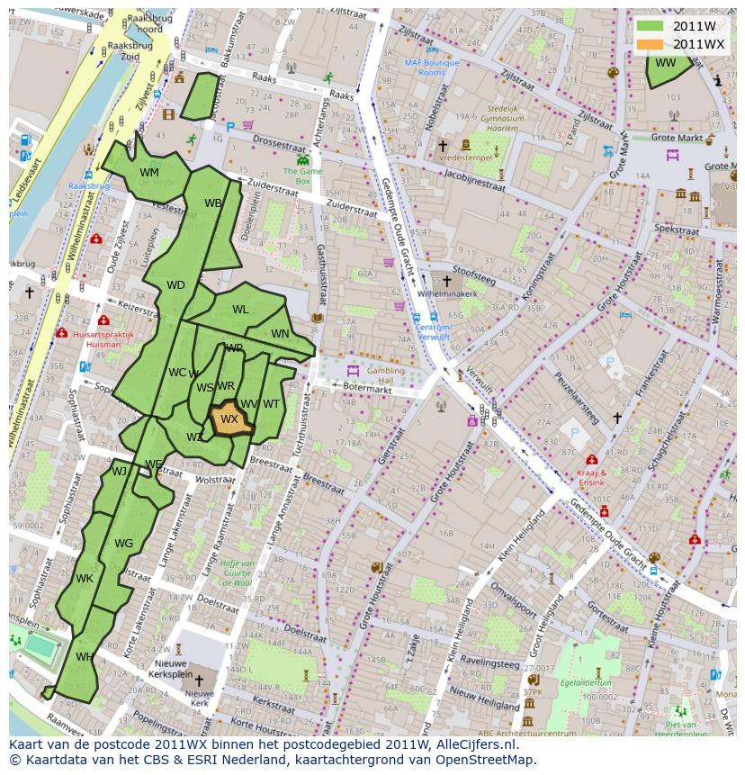 Afbeelding van het postcodegebied 2011 WX op de kaart.