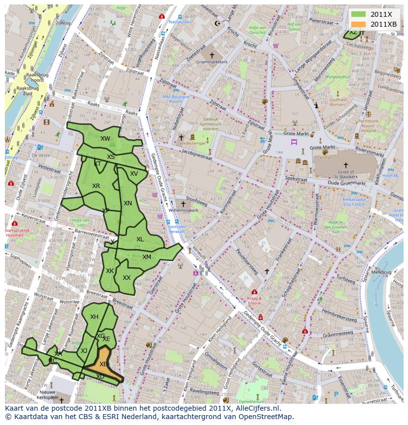 Afbeelding van het postcodegebied 2011 XB op de kaart.