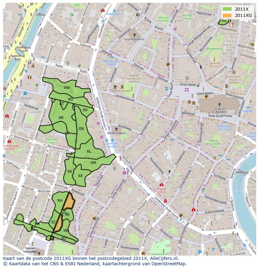 Afbeelding van het postcodegebied 2011 XG op de kaart.