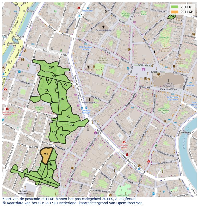 Afbeelding van het postcodegebied 2011 XH op de kaart.
