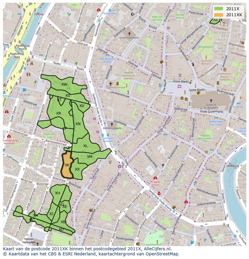 Afbeelding van het postcodegebied 2011 XK op de kaart.