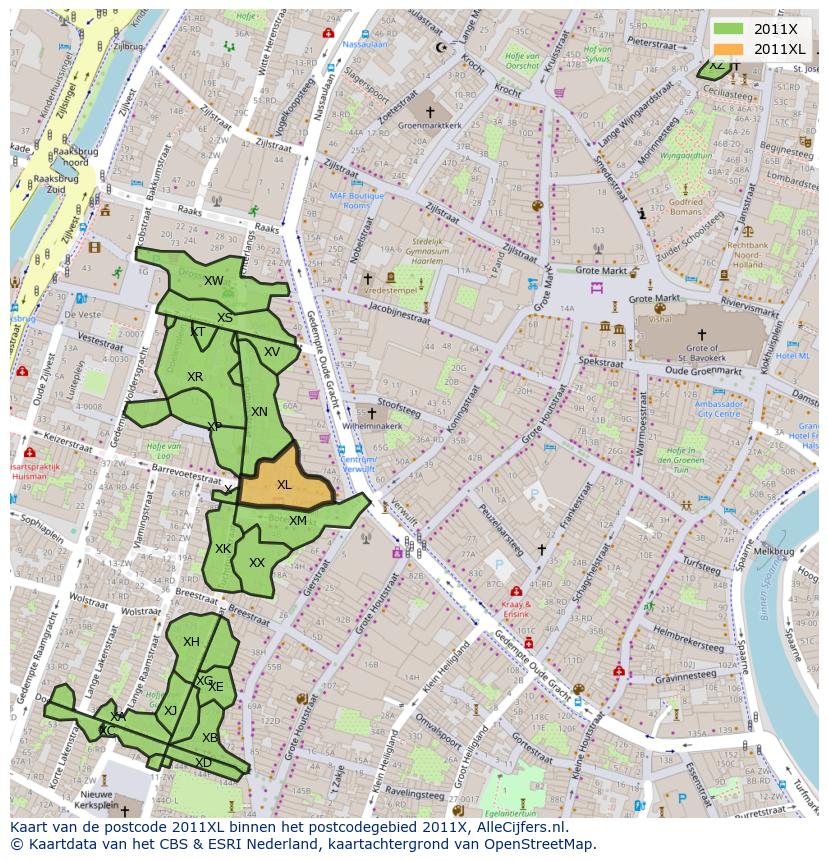 Afbeelding van het postcodegebied 2011 XL op de kaart.