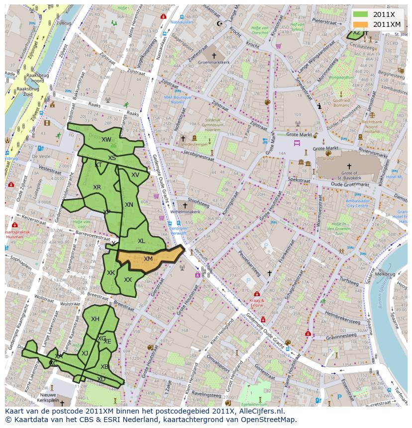 Afbeelding van het postcodegebied 2011 XM op de kaart.
