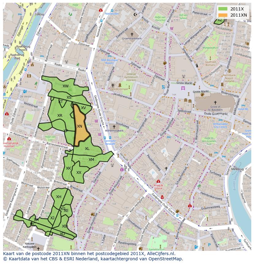 Afbeelding van het postcodegebied 2011 XN op de kaart.