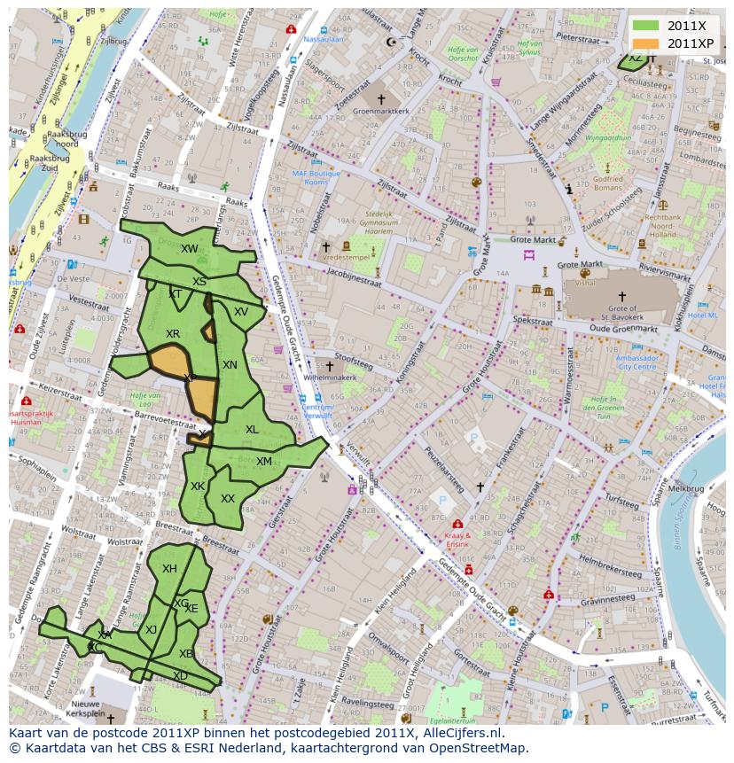 Afbeelding van het postcodegebied 2011 XP op de kaart.