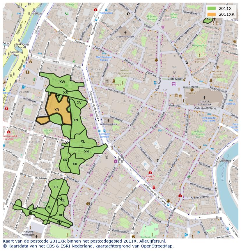 Afbeelding van het postcodegebied 2011 XR op de kaart.