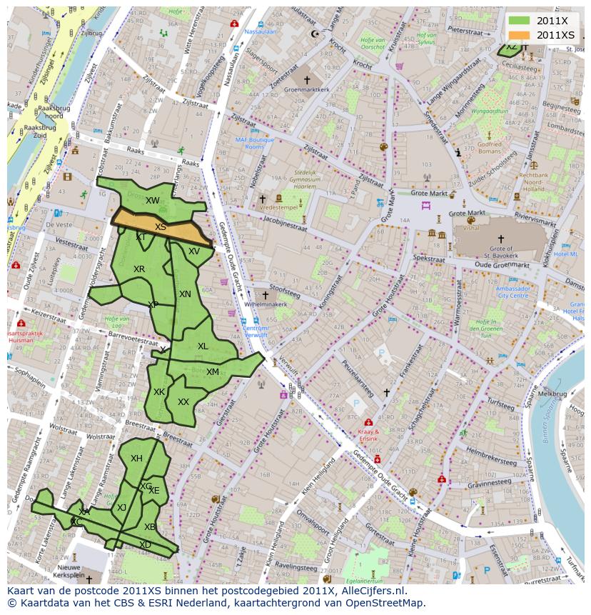 Afbeelding van het postcodegebied 2011 XS op de kaart.