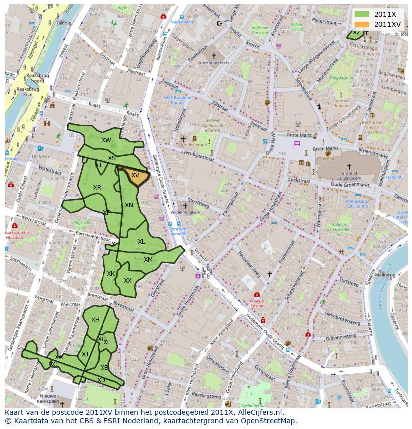 Afbeelding van het postcodegebied 2011 XV op de kaart.