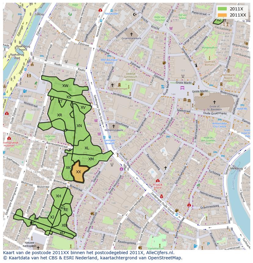 Afbeelding van het postcodegebied 2011 XX op de kaart.