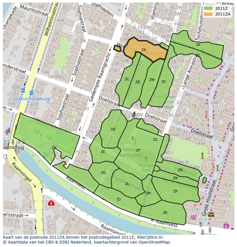 Afbeelding van het postcodegebied 2011 ZA op de kaart.