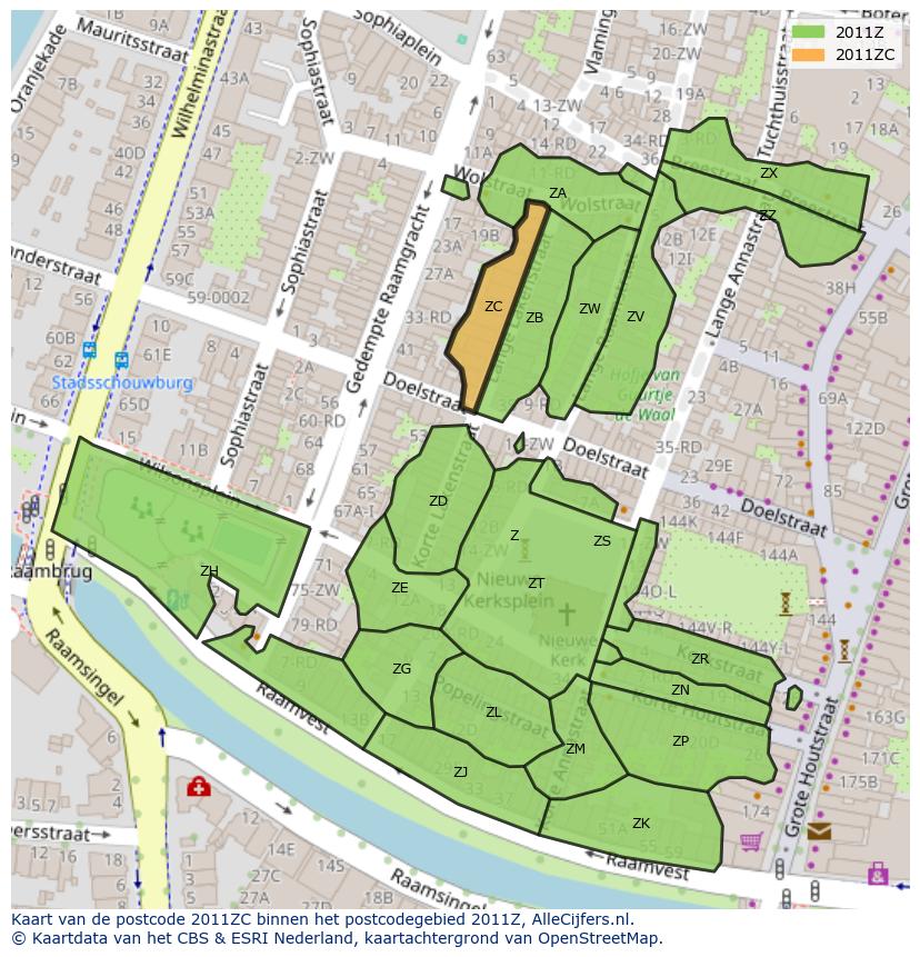 Afbeelding van het postcodegebied 2011 ZC op de kaart.