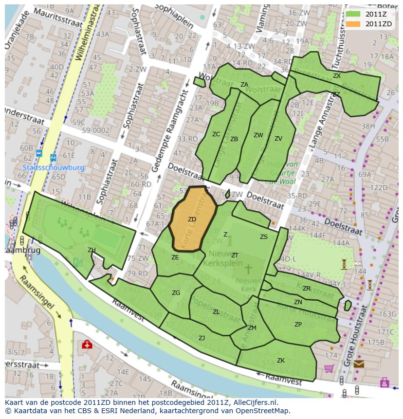 Afbeelding van het postcodegebied 2011 ZD op de kaart.