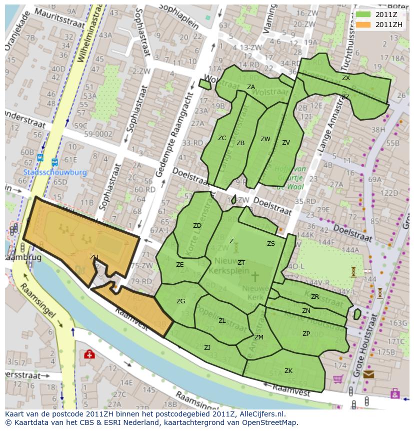 Afbeelding van het postcodegebied 2011 ZH op de kaart.
