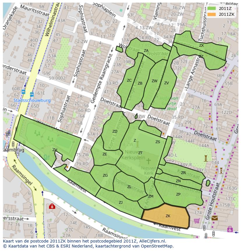 Afbeelding van het postcodegebied 2011 ZK op de kaart.