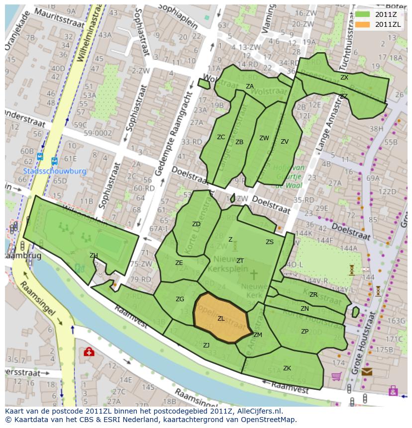Afbeelding van het postcodegebied 2011 ZL op de kaart.