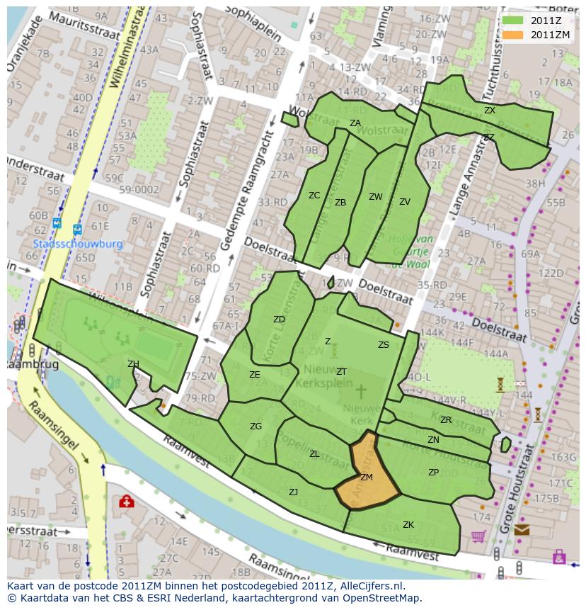 Afbeelding van het postcodegebied 2011 ZM op de kaart.