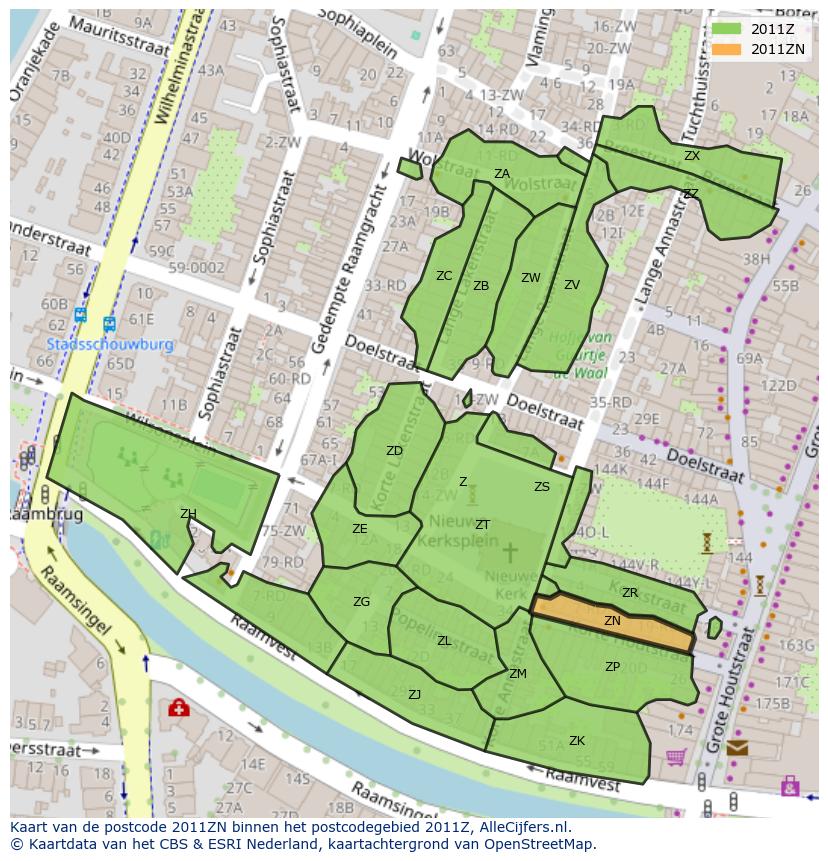 Afbeelding van het postcodegebied 2011 ZN op de kaart.