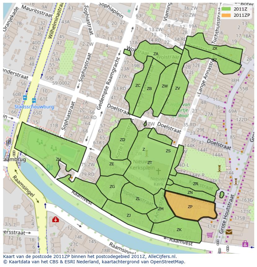 Afbeelding van het postcodegebied 2011 ZP op de kaart.