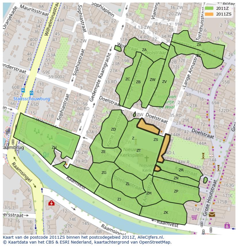 Afbeelding van het postcodegebied 2011 ZS op de kaart.