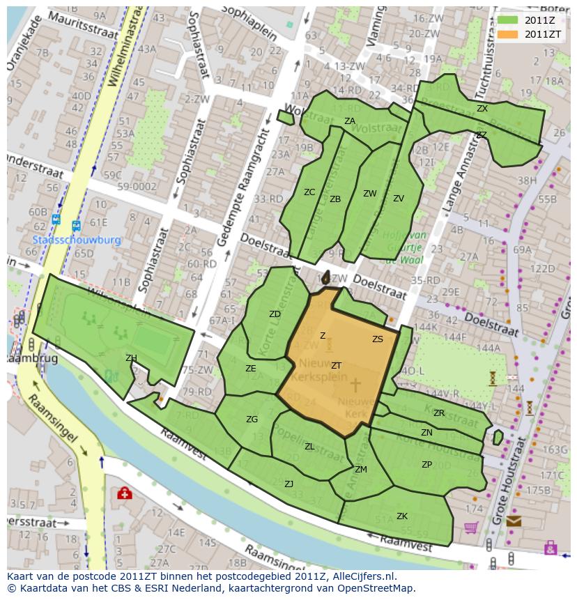 Afbeelding van het postcodegebied 2011 ZT op de kaart.