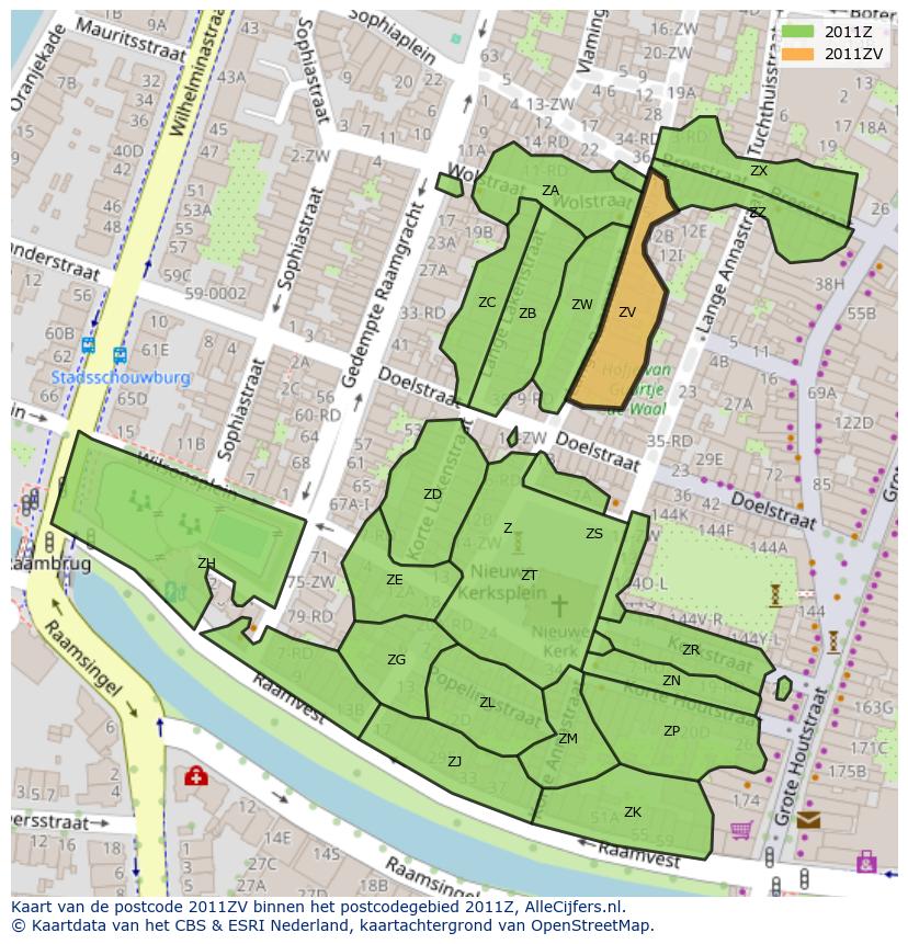 Afbeelding van het postcodegebied 2011 ZV op de kaart.