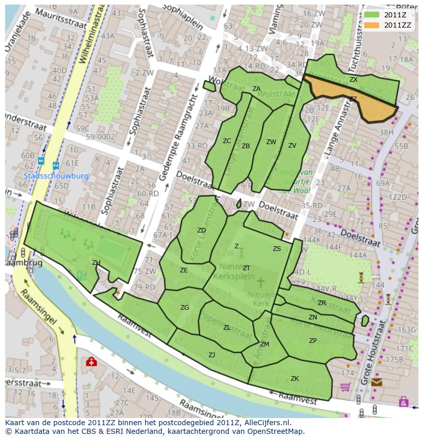 Afbeelding van het postcodegebied 2011 ZZ op de kaart.