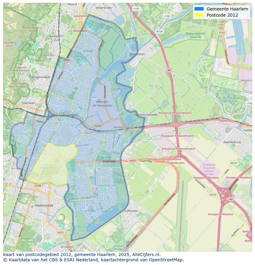 Afbeelding van het postcodegebied 2012 op de kaart.