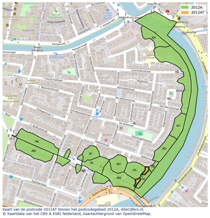 Afbeelding van het postcodegebied 2012 AT op de kaart.