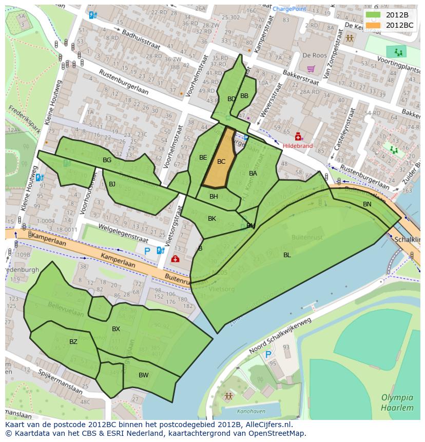 Afbeelding van het postcodegebied 2012 BC op de kaart.