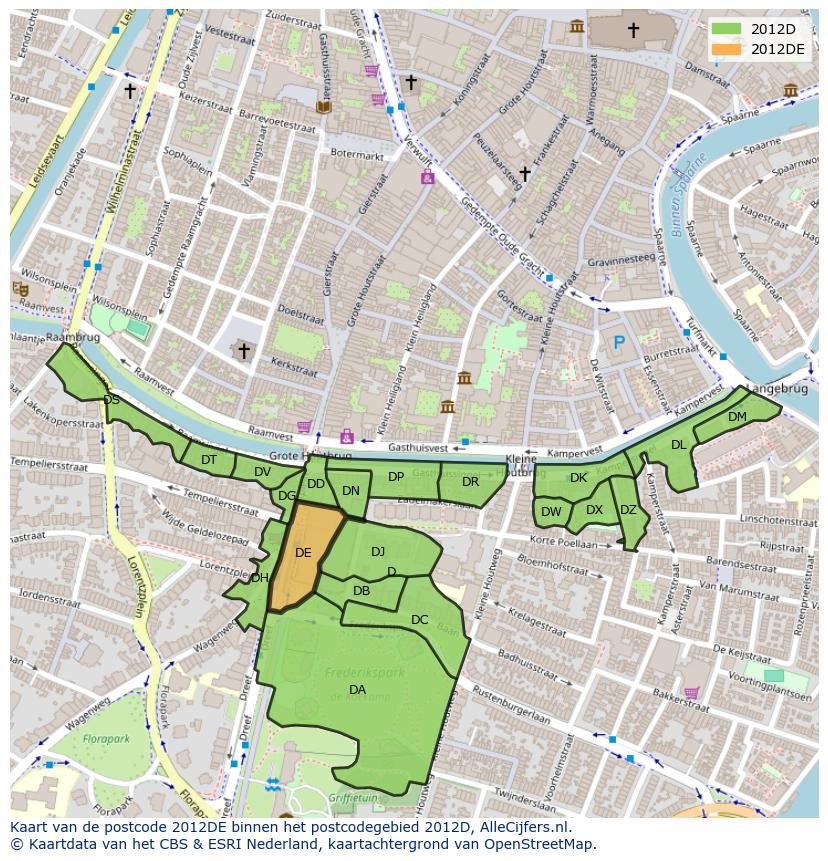 Afbeelding van het postcodegebied 2012 DE op de kaart.
