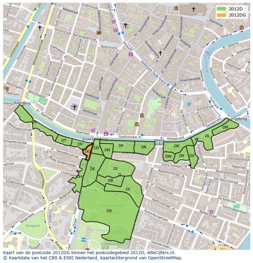 Afbeelding van het postcodegebied 2012 DG op de kaart.