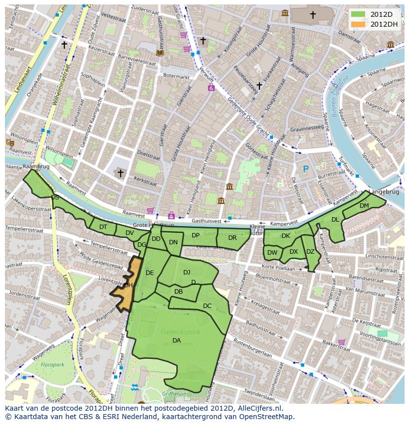 Afbeelding van het postcodegebied 2012 DH op de kaart.