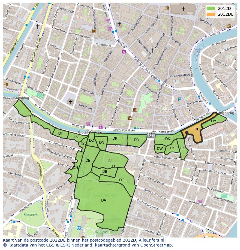 Afbeelding van het postcodegebied 2012 DL op de kaart.
