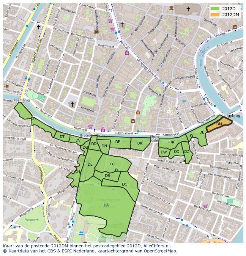 Afbeelding van het postcodegebied 2012 DM op de kaart.
