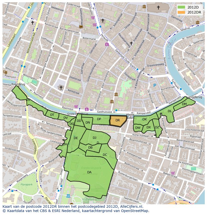 Afbeelding van het postcodegebied 2012 DR op de kaart.