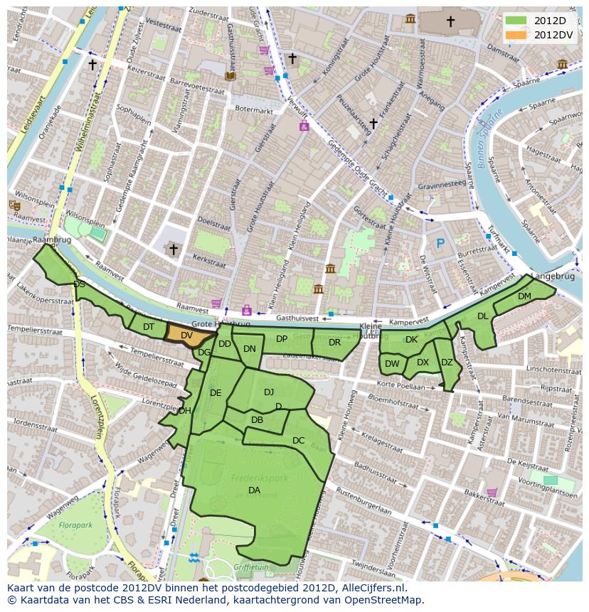 Afbeelding van het postcodegebied 2012 DV op de kaart.