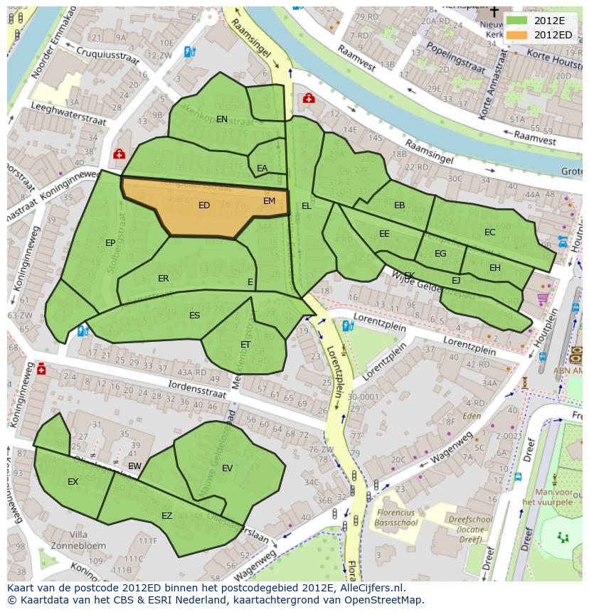 Afbeelding van het postcodegebied 2012 ED op de kaart.